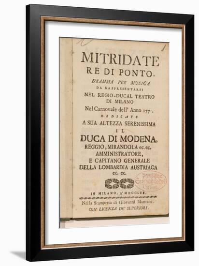 Frontispiece from an Early Copy of 'Mitridate, Re Di Ponte', an Opera by Wolfgang Amadeus Mozart-Italian School-Framed Giclee Print