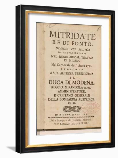 Frontispiece from an Early Copy of 'Mitridate, Re Di Ponte', an Opera by Wolfgang Amadeus Mozart-Italian School-Framed Giclee Print