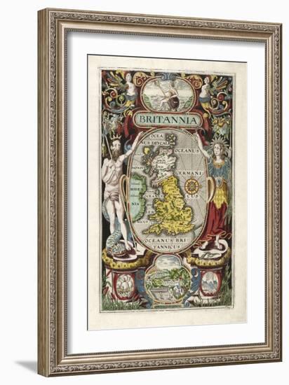 Frontispiece from Britannia, by William Camden, Pub. 1607 (Hand Coloured Engraving)-William Hole-Framed Giclee Print