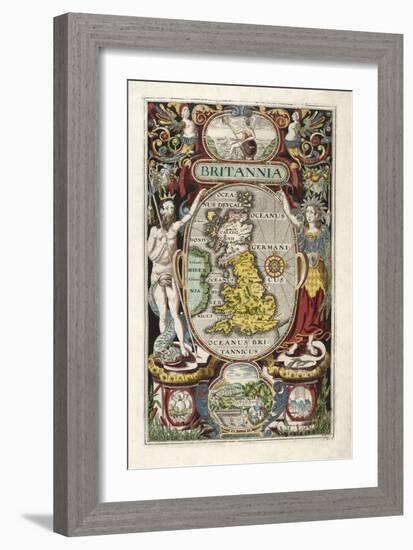 Frontispiece from Britannia, by William Camden, Pub. 1607 (Hand Coloured Engraving)-William Hole-Framed Giclee Print