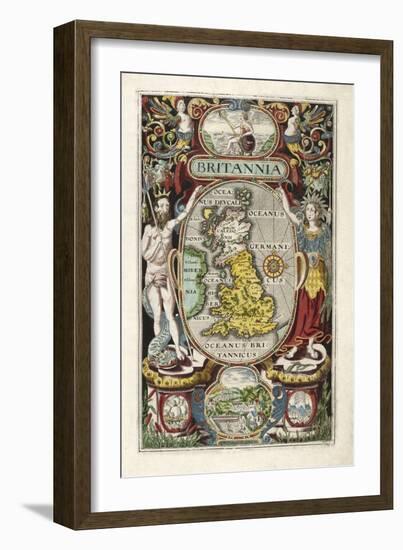 Frontispiece from Britannia, by William Camden, Pub. 1607 (Hand Coloured Engraving)-William Hole-Framed Giclee Print