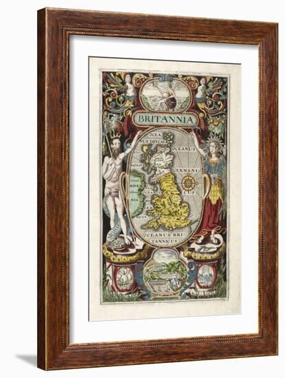 Frontispiece from Britannia, by William Camden, Pub. 1607 (Hand Coloured Engraving)-William Hole-Framed Giclee Print