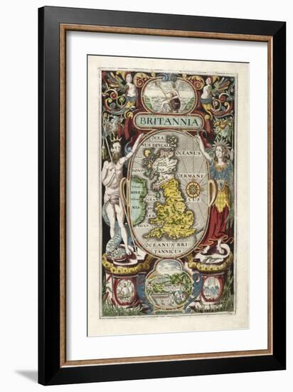 Frontispiece from Britannia, by William Camden, Pub. 1607 (Hand Coloured Engraving)-William Hole-Framed Giclee Print