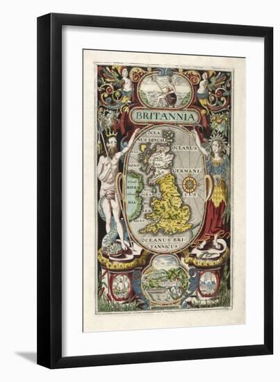 Frontispiece from Britannia, by William Camden, Pub. 1607 (Hand Coloured Engraving)-William Hole-Framed Giclee Print