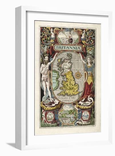 Frontispiece from Britannia, by William Camden, Pub. 1607 (Hand Coloured Engraving)-William Hole-Framed Giclee Print