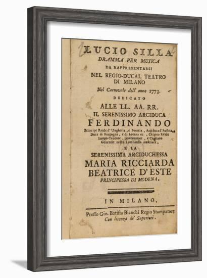 Frontispiece from Mozart's 'Lucio Silla', Performed in Milan in 1773-Italian School-Framed Giclee Print