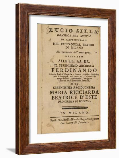 Frontispiece from Mozart's 'Lucio Silla', Performed in Milan in 1773-Italian School-Framed Giclee Print