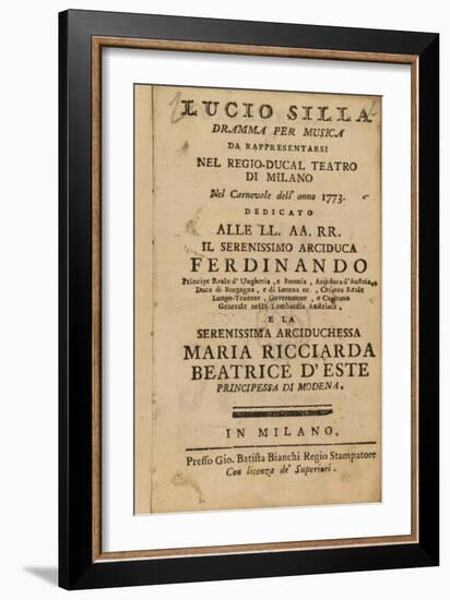 Frontispiece from Mozart's 'Lucio Silla', Performed in Milan in 1773-Italian School-Framed Giclee Print