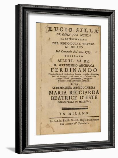 Frontispiece from Mozart's 'Lucio Silla', Performed in Milan in 1773-Italian School-Framed Giclee Print