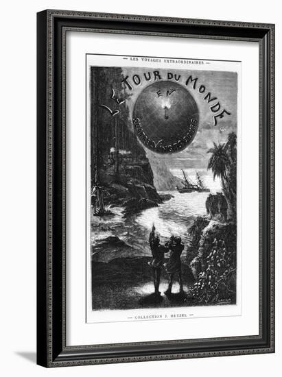 Frontispiece of "Around the World in Eighty Days" by Jules Verne Paris, Hetzel, Late 19th Century-L Bennet-Framed Giclee Print