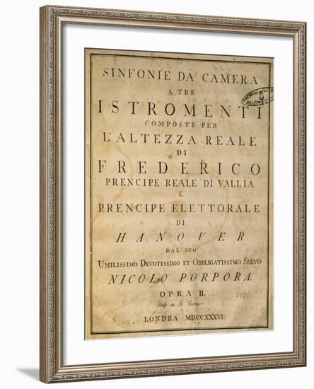 Frontispiece of Chamber Symphonies, 1736-Nicola Antonio Porpora-Framed Giclee Print