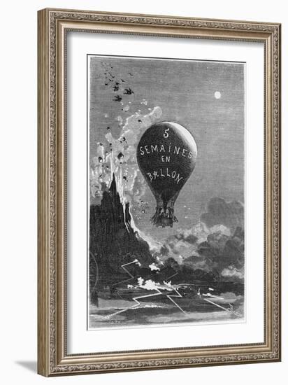 Frontispiece to "Five Weeks in a Balloon" by Jules Verne-Édouard Riou-Framed Giclee Print