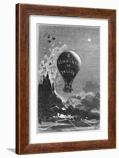 Frontispiece to "Five Weeks in a Balloon" by Jules Verne-Édouard Riou-Framed Giclee Print