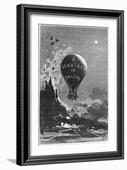Frontispiece to "Five Weeks in a Balloon" by Jules Verne-Édouard Riou-Framed Giclee Print