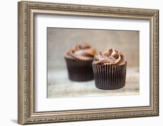 Frosted Chocolate Cupcakes on Rustic Wooden Background-Veneratio-Framed Photographic Print