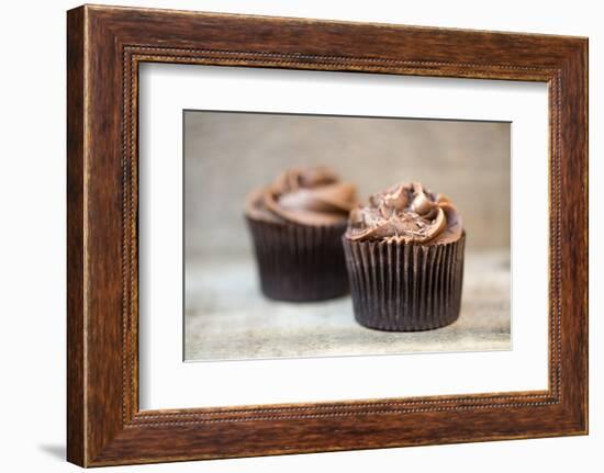 Frosted Chocolate Cupcakes on Rustic Wooden Background-Veneratio-Framed Photographic Print