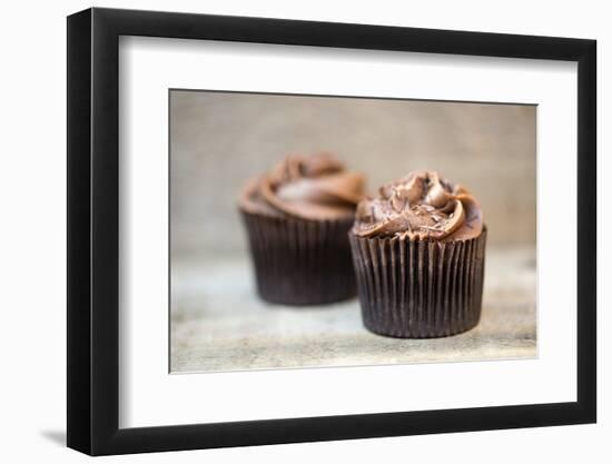 Frosted Chocolate Cupcakes on Rustic Wooden Background-Veneratio-Framed Photographic Print