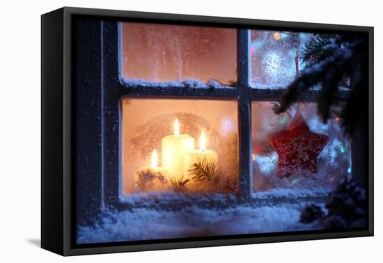 Frosted Window with Christmas Decoration-Sofiaworld-Framed Premier Image Canvas