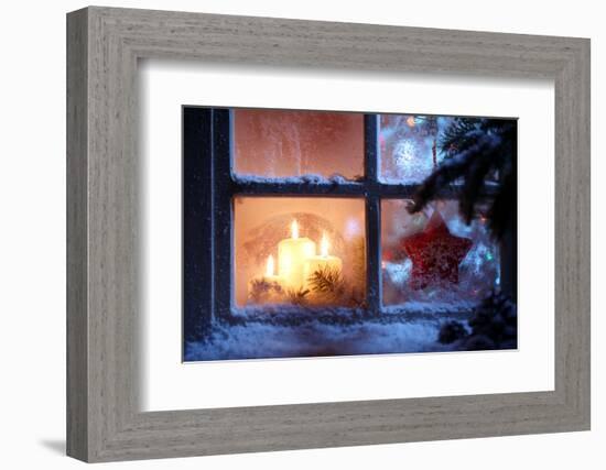 Frosted Window with Christmas Decoration-Sofiaworld-Framed Photographic Print