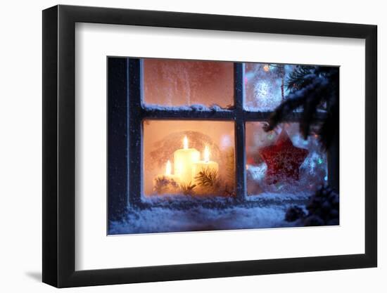 Frosted Window with Christmas Decoration-Sofiaworld-Framed Photographic Print