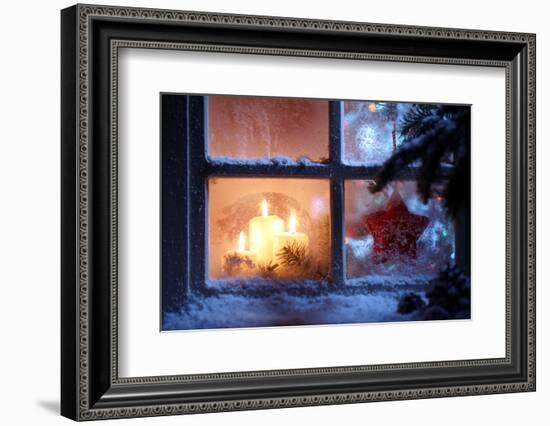 Frosted Window with Christmas Decoration-Sofiaworld-Framed Photographic Print