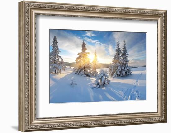 Frosty Morning in the Mountains, Panorama of Winter Mountains, Ukraine, Carpathians-Kotenko-Framed Photographic Print