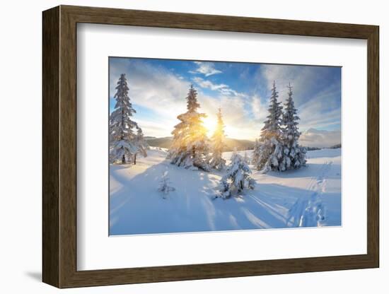 Frosty Morning in the Mountains, Panorama of Winter Mountains, Ukraine, Carpathians-Kotenko-Framed Photographic Print