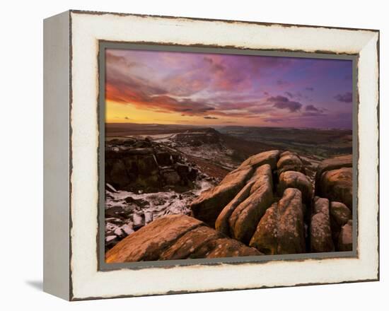 Frosty Winter Sunrise, Froggatt and Curbar Edge, Peak District National Park, Derbyshire, England, -Neale Clark-Framed Premier Image Canvas