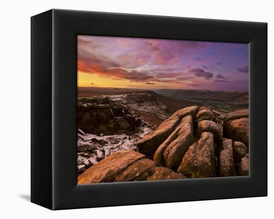 Frosty Winter Sunrise, Froggatt and Curbar Edge, Peak District National Park, Derbyshire, England, -Neale Clark-Framed Premier Image Canvas