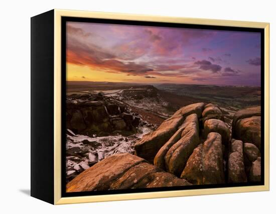 Frosty Winter Sunrise, Froggatt and Curbar Edge, Peak District National Park, Derbyshire, England, -Neale Clark-Framed Premier Image Canvas