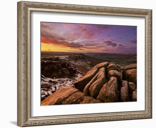 Frosty Winter Sunrise, Froggatt and Curbar Edge, Peak District National Park, Derbyshire, England, -Neale Clark-Framed Photographic Print