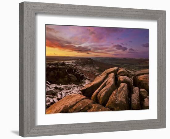 Frosty Winter Sunrise, Froggatt and Curbar Edge, Peak District National Park, Derbyshire, England, -Neale Clark-Framed Photographic Print