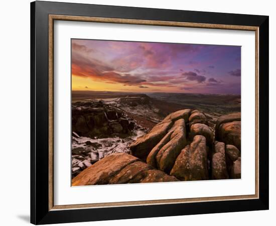 Frosty Winter Sunrise, Froggatt and Curbar Edge, Peak District National Park, Derbyshire, England, -Neale Clark-Framed Photographic Print