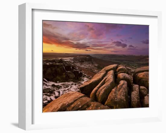 Frosty Winter Sunrise, Froggatt and Curbar Edge, Peak District National Park, Derbyshire, England, -Neale Clark-Framed Photographic Print