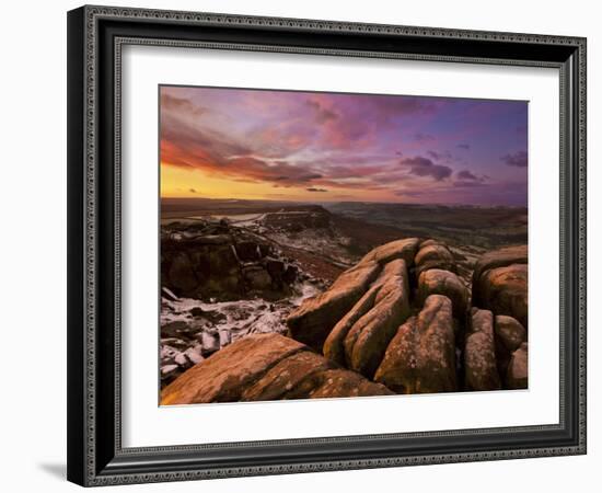 Frosty Winter Sunrise, Froggatt and Curbar Edge, Peak District National Park, Derbyshire, England, -Neale Clark-Framed Photographic Print