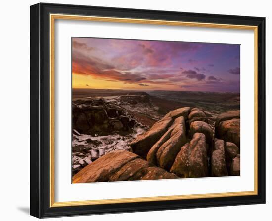 Frosty Winter Sunrise, Froggatt and Curbar Edge, Peak District National Park, Derbyshire, England, -Neale Clark-Framed Photographic Print