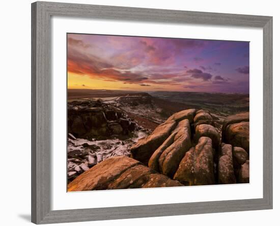 Frosty Winter Sunrise, Froggatt and Curbar Edge, Peak District National Park, Derbyshire, England, -Neale Clark-Framed Photographic Print