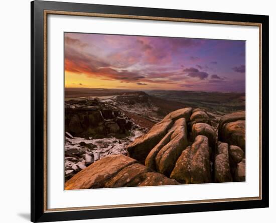 Frosty Winter Sunrise, Froggatt and Curbar Edge, Peak District National Park, Derbyshire, England, -Neale Clark-Framed Photographic Print