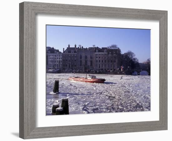 Frozen Canal and Boat, Amsterdam, Netherlands-Michele Molinari-Framed Photographic Print