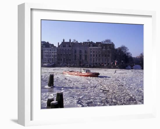 Frozen Canal and Boat, Amsterdam, Netherlands-Michele Molinari-Framed Photographic Print