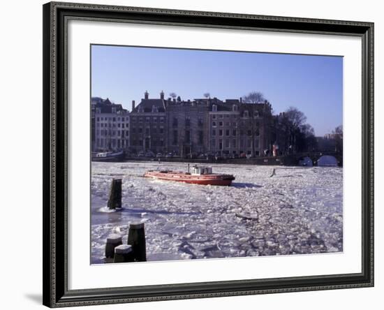 Frozen Canal and Boat, Amsterdam, Netherlands-Michele Molinari-Framed Photographic Print