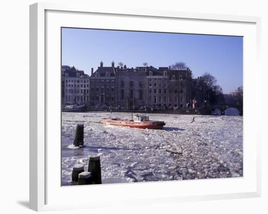 Frozen Canal and Boat, Amsterdam, Netherlands-Michele Molinari-Framed Photographic Print