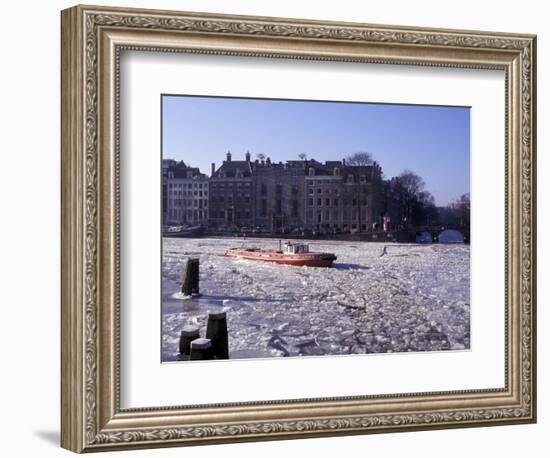 Frozen Canal and Boat, Amsterdam, Netherlands-Michele Molinari-Framed Photographic Print