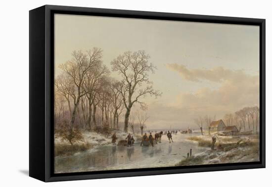 Frozen Canal Near the River Maas-Andreas Schelfhout-Framed Stretched Canvas