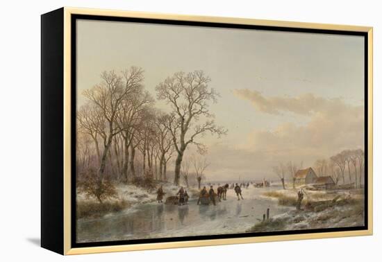 Frozen Canal Near the River Maas-Andreas Schelfhout-Framed Stretched Canvas