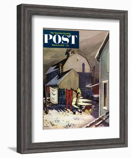 "Frozen Laundry" Saturday Evening Post Cover, March 8, 1952-Stevan Dohanos-Framed Giclee Print