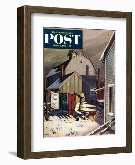 "Frozen Laundry" Saturday Evening Post Cover, March 8, 1952-Stevan Dohanos-Framed Giclee Print