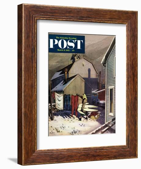 "Frozen Laundry" Saturday Evening Post Cover, March 8, 1952-Stevan Dohanos-Framed Giclee Print