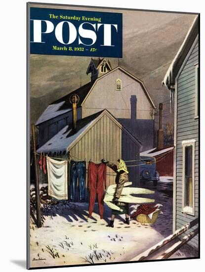 "Frozen Laundry" Saturday Evening Post Cover, March 8, 1952-Stevan Dohanos-Mounted Giclee Print