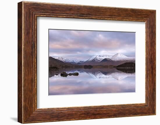 Frozen Lochan na h-Achlaise and snow covered Black Mount mountain range, Rannoch Moor, Scotland. Wi-Adam Burton-Framed Photographic Print